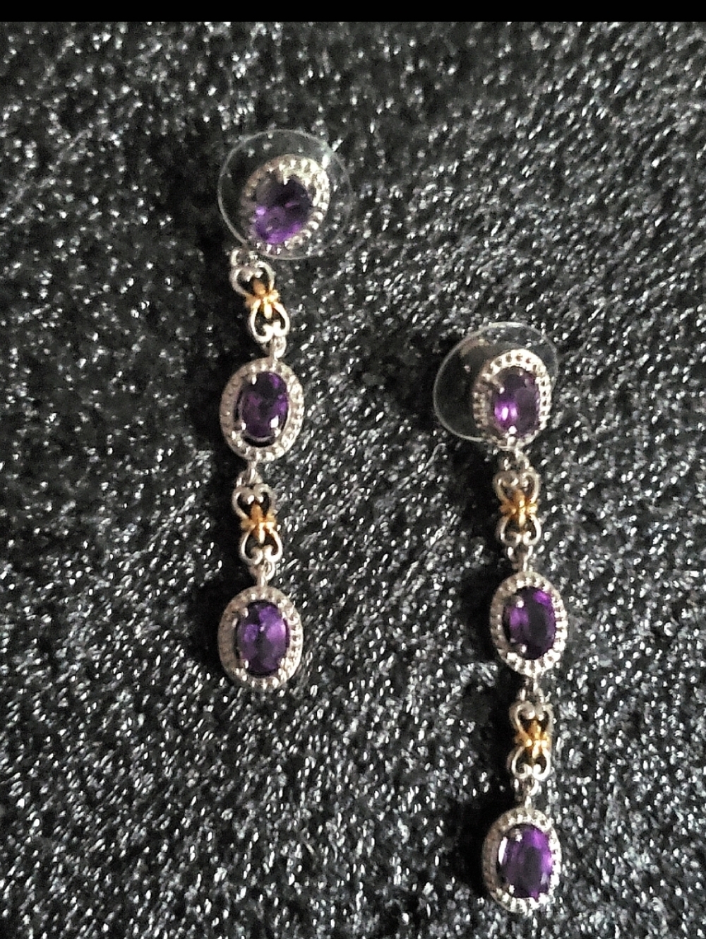 Amethyst Dangle Earrings Gold Rhodium Platinum Plated